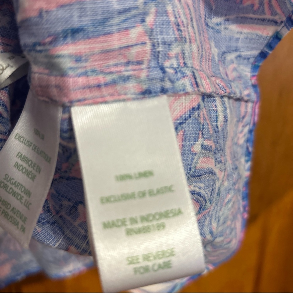 Lilly Pulitzer Keating Short Sleeve Linen Top Oca Blue Sailabration Sz 10-EUC - Picture 7 of 8